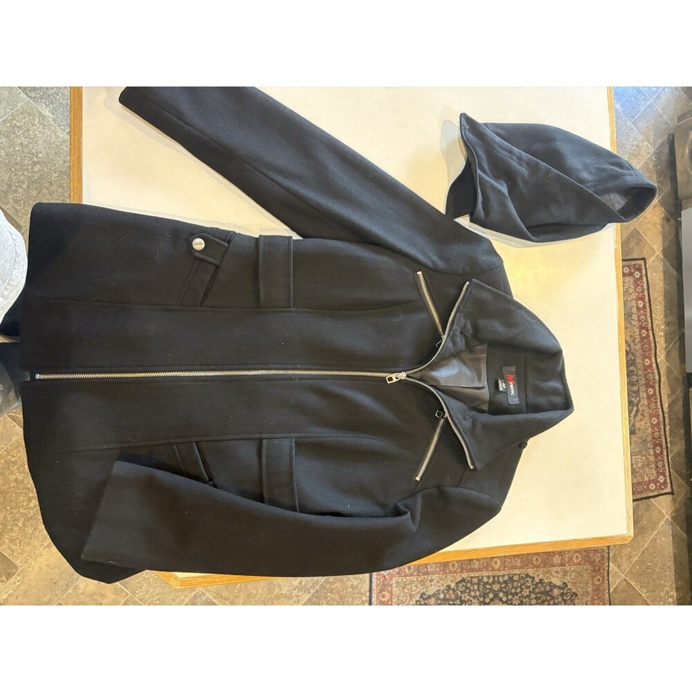 Gallery Women’s M Black Hooded Full Zip Wool Jacket Mid-Length Long Sleeve